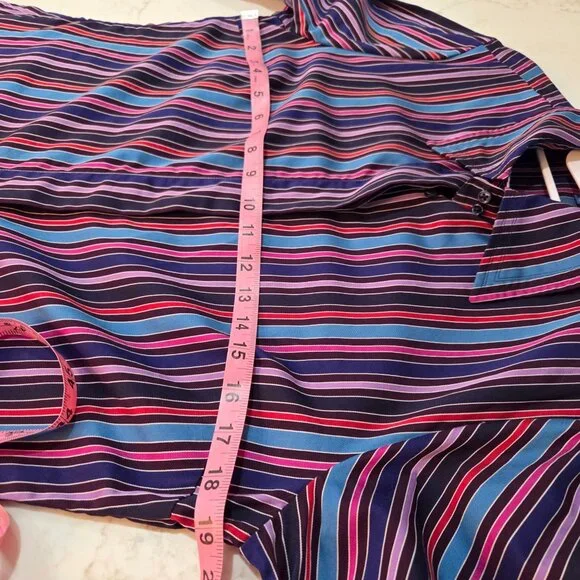 Faconnable Womens ButtonUp Shirt Sz 42 Medium Striped Multi Colorful Silky Retro - Picture 6 of 9